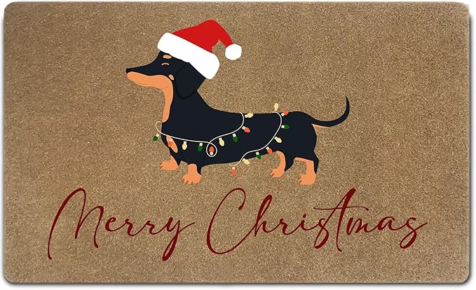 Merry Christmas Dachshund Faux Coir Door Mats Outdoor, Weiner Dog Gifts Door Mat for Home Outside Entryway, Christmas Dog Welcome Doormat for Indoor Outdoor Porch Entrance, 17x30 Inch