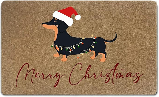 Merry Christmas Dachshund Faux Coir Door Mats Outdoor, Weiner Dog Gifts Door Mat for Home Outside Entryway, Christmas Dog Welcome Doormat for Indoor Outdoor Porch Entrance, 17x30 Inch