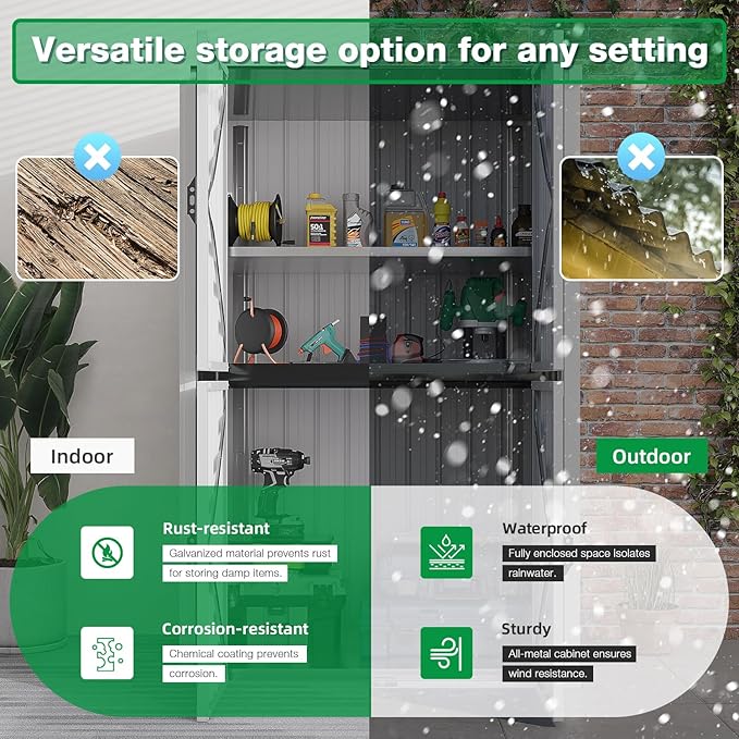 AECOJOY Outdoor Storage Cabinet, Outdoor Cabinets Waterproof with Shelves, Large Lockable Storage Cabinet Metal Vertical Storage Shed Tall Weatherproof Garden Sheds & Outdoor Storage White