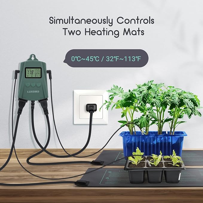 LUXBIRD 2 Pack 10"x 20.75" Seedling Heat Mat and Digital Thermostat Controller Combo Set (120v US Plug)