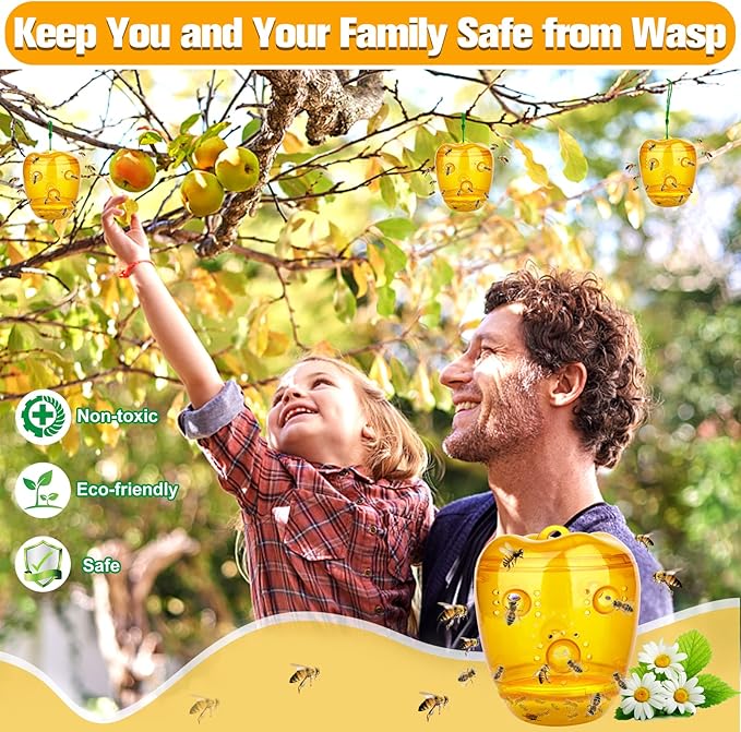 Wasp Trap, Yellow Jacket Trap Outdoor Hanging, Reusable Hornet and Wasp Catcher Traps for Outside, 2 Pack - Orange