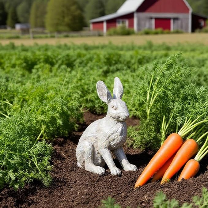 DiliComing Grey Resin Rabbit Garden Statue - 12 Inch Large Garden Statues for Home Yard Decor Garden Statues for Outside Balcony Bunny Decor for Garden Gifts