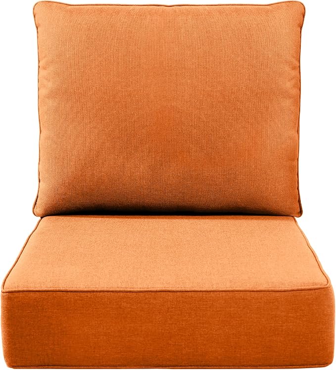 Luxury 6" Outdoor Cushions for Patio Furniture, 24x24x6 Thick Seat Cushion Set, Fade Resistant Couch Chair Replacement Cushions High Density Deep Wicker Chair Cushion with Removable Cover, Orange