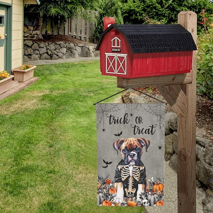Halloween Boxer Dog Bat Pumpkin Garden Flag Welcome Party Outdoor Outside Decorations Picks Home House Garden Yard Decor 12x18 Inch