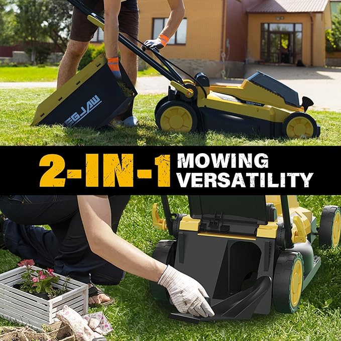 Electric Lawn Mower, 13-Inch 20V Electric Lawn Mower Cordless, 4.0Ah Battery and Charger Included, 2-in-1 Push Lawnmower with Grass Collection Bag, Adjustable 5-Positions Cutting Height