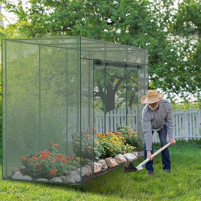 Crop Cages for Garden Plant, 9.8x3.3x6 Ft Plant Protection Netting Tent with Zippered Door, Raised Bed Cover, Garden Bed Cover with Frame, Wind-Resistant Plant Cages for Outdoor Plants