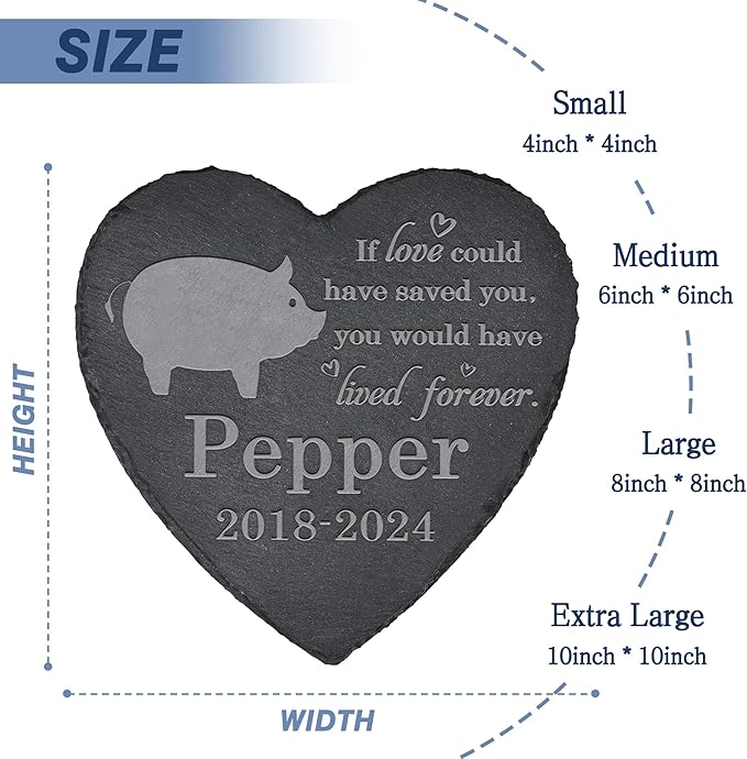 Pig Memorial Stone Pig Garden Statue - Pig Memorial Gifts - Pig Tombstone - Pig Loss Gift - Loss of Pet Pig - Heart