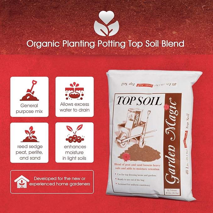 Michigan Peat 40 Pound Bag Garden Magic Organic Planting Potting Top Soil Blend Mix for Indoor and Outdoor Gardening and Landscapes, White