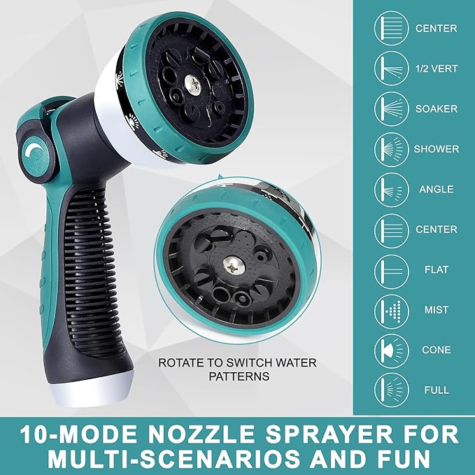 25FT Garden Hose, 304 Stainless Steel Water Hose, Flexible with a 10-Mode Nozzle Sprayer, No Kink, Lightweight, Puncture Proof, Ideal for Yard, Lawn, Outdoor, 5/8'' Outside Diameter