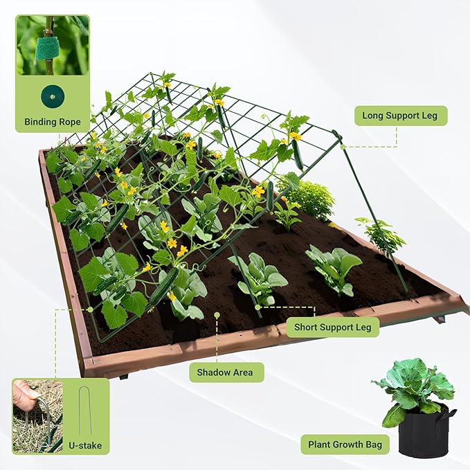 Cucumber Trellis for Raised Bed, 48" L x 48" W Garden Trellis for Climbing Plants Outdoor with Support Structures, A Frame Trellis for Climbing Vegetables Peas, Vine, Bean