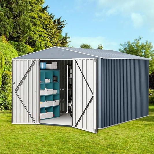 8x12 FT Outdoor Storage Shed,Large Metal Tool Sheds with Updated Frame Structure,Lockable Doors and Air Vents,Outside Garden Storage Shed for Outdoor,Garden Shed for Backyard Garden Patio Lawn