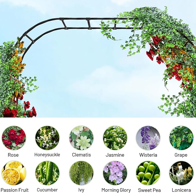 Twira Garden Arch Trellis, 7.9FT(240cm) Metal Garden Arbor Trellis for Climbing Plants Outdoor, Large Wedding Arch for Ceremony, Black Garden Archway Trellises Decoration for Lawn, Patio, Backyard