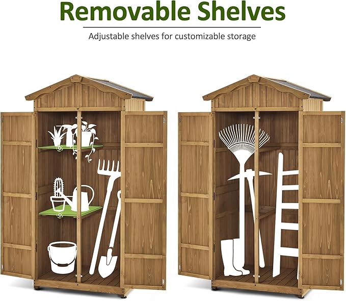 Macrout Outdoor Storage Cabinet, 75 Inches Lockable Wooden Storage Shed with Removable Shelves, Tall Tool Shed with for Yard Patio Lawn, 1165