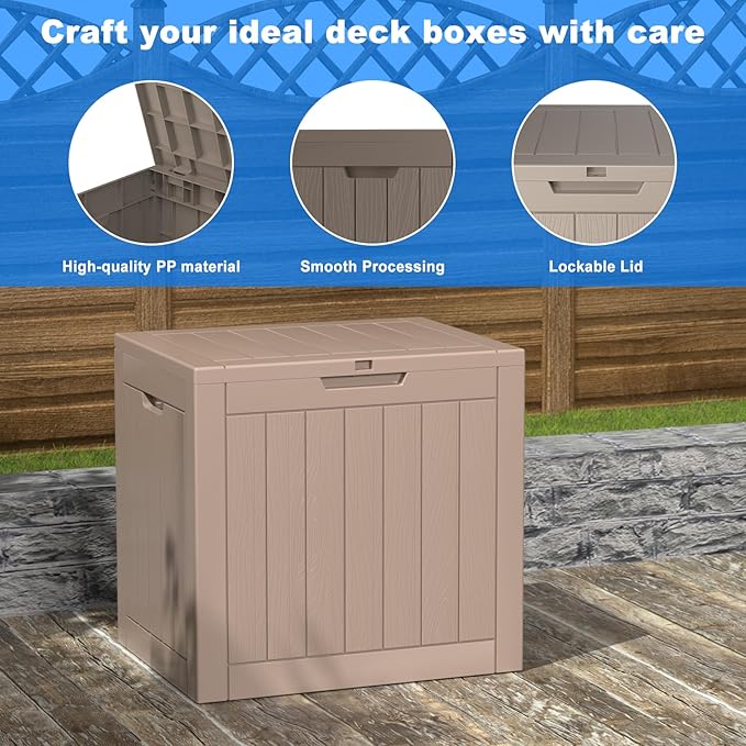 36 Gallon Outdoor Deck Box,Storage Lockable Waterproof Patio Furniture,Garden Tools,Cushions,Pool Accessories Outside Storage Resin Box(Grey)