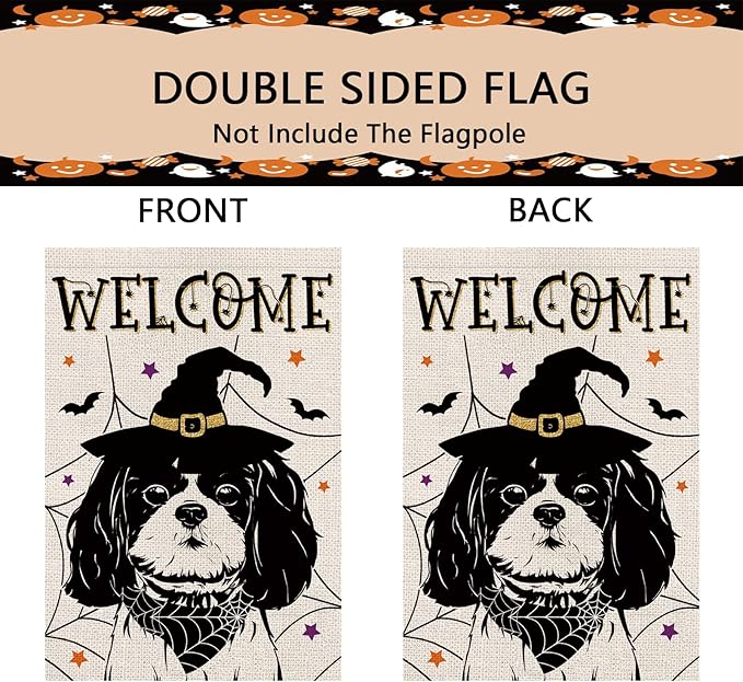 Halloween Garden Flag Shih Tzu Cobweb Bats Double Sided Vertical Welcome Flag Seasonal Holiday Outdoor Yard Lawn Party Decorations 12.5 x 18 Inch