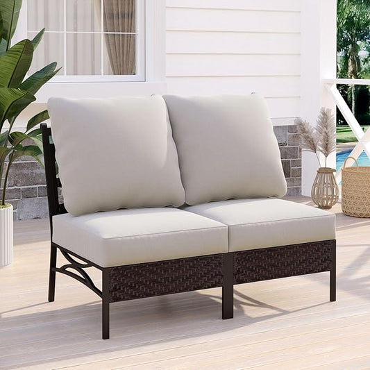 Sophia & William 2 Pieces Patio Furniture Sets, All-Weather Outdoor Sectional Armless Sofa (Beige)