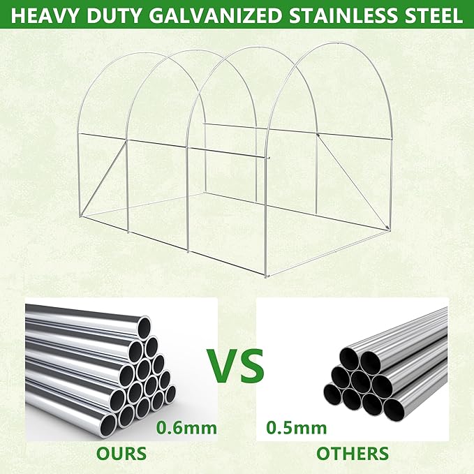 9.8x6.5x6.5 Ft Walk in Greenhouse, Portable Greenhouse, Greenhouse Tunnel, Heavy-Duty Outdoor Greenhouse with Watering System, Roll-up Zipper Door and Window for Outdoor, PE Cover, White