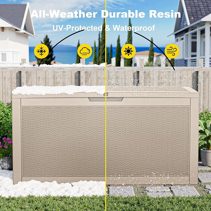 100 Gallon Outdoor Storage Box – Resin Deck Box with Lockable Lid, Waterproof Patio Furniture Storage for Tools, Garden & Yard Organization
