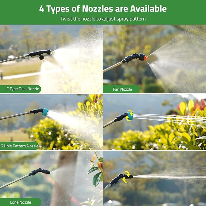 DOUBFIVSY Electric Garden Sprayer, 2 Gallon Battery Powered, 3 Adjustable Speeds, 4 Nozzles, 32" Retractable Wand, Green, ABS Handle, HDPE Water Can, Lawn & Garden