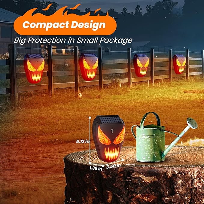 2 Pack Solar Nocturnal Animal Repeller with LED Flashing Lights, Effective Repels Deer, Coyote, Raccoon, Skunk, Fox & Hawk, Flame Predator Light for Chicken Coop, Farm, Yard & Garden