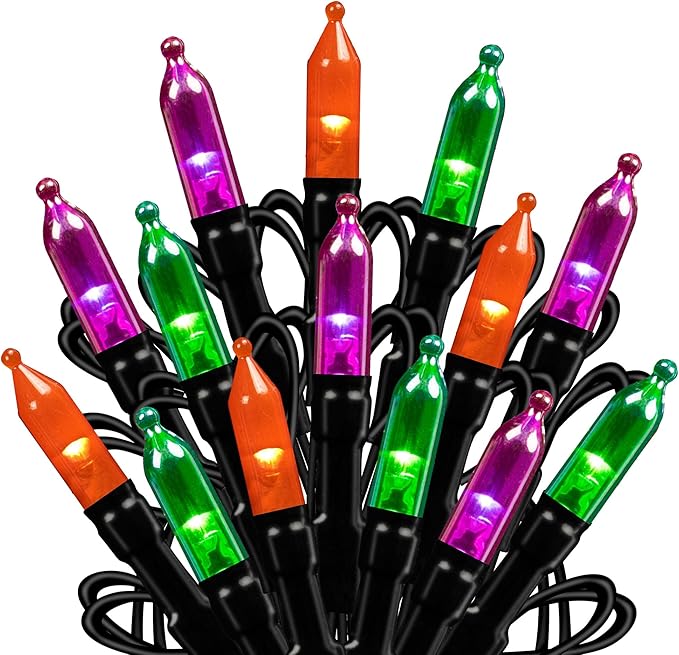 Dazzle Bright 200 LED Halloween Mini String Lights, 65 FT Connectable Waterproof 8 Modes Fairy Lights for Indoor Outdoor Patio Garden Holiday Party Decorations (Purple & Orange & Green)