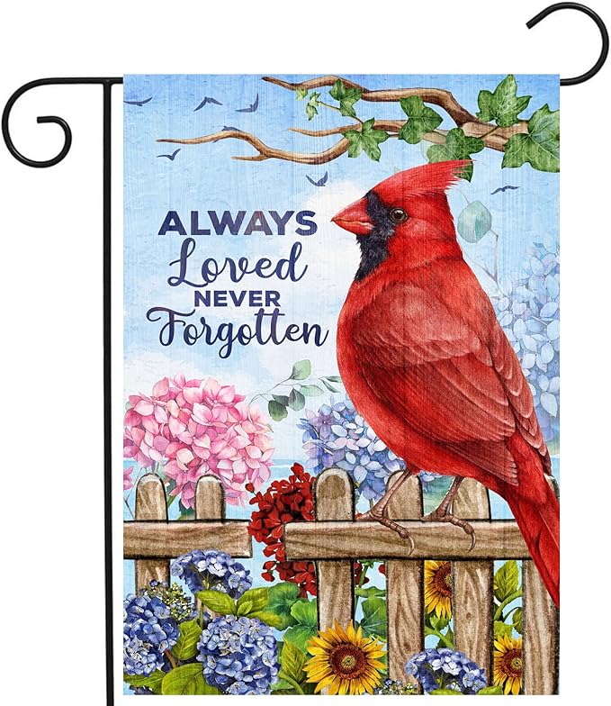 Red Bird Garden Flag Memorial Flags for Cemetery Flags Grave Decorations Remberance Day Flag 12x18 Double Sided Gravesite Saying Always Loved Never Forgotten