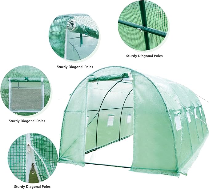 Walk-in Tunnel Greenhouse，Portable Plant Hot Housewith Dual Zippered Screen Doors & 6 Screen Windows Heavy Duty Plastic Plant Warm House with Reinforced Frame (10x10x6.6 FT)