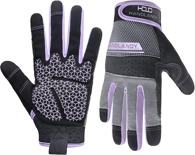 HANDLANDY Women Safety Work Gloves Utility Touch Screen Working Grip Glove for Yardwork Gardening Breathable Mechanic Gloves