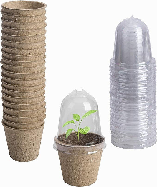 EBaokuup 20pcs Biodegradable Plant Nursery Pots with Humidity Dome, 2.3" Seed Starter Pots for Seedlings, Vegetables