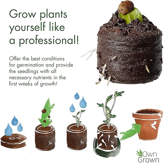 Coco Coir Seed Starter Pellets: 125 Coconut Coir Plugs for Growing Plants - Peat Free Seedling Soil - Seed Starter Kit with Potting Soil Pellets - Gardening Supplies from OwnGrown