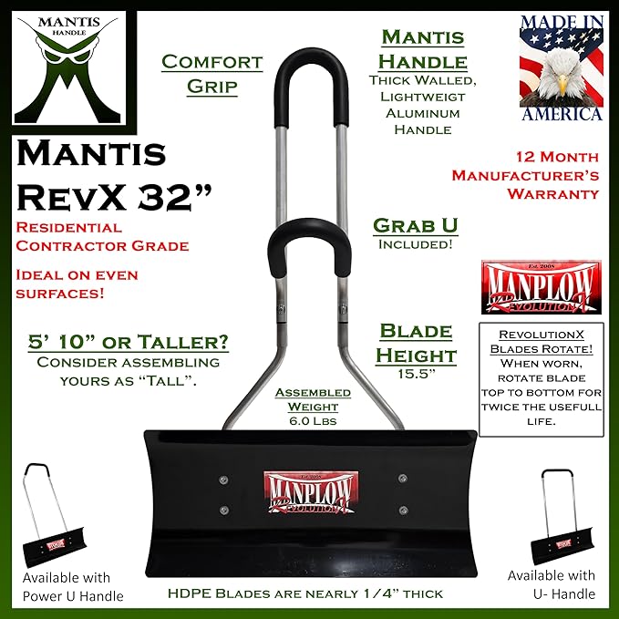 MANPLOW RevolutionX Snow Pushers and Shovels (Mantis Handle, 32")