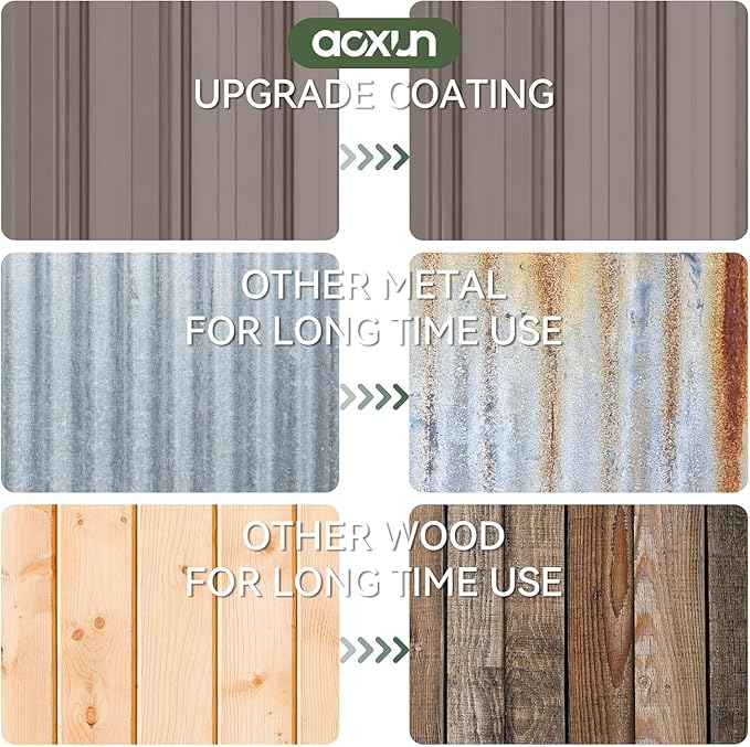 Aoxun 14x12 FT Shed Outdoor Storage Shed with Spacious and Tall Doors, Large Shed Steel Utility Tool Shed Storage House with Door & Lock, Metal Sheds with Sloped Roof for Garden Patio Poolside, Brown