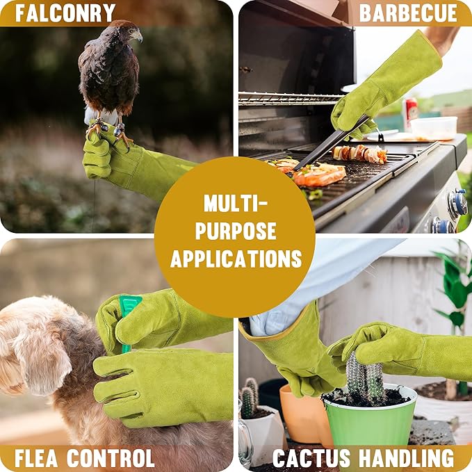 HANDLANDY Animal Handling Gloves, Bite Proof Cat Gloves, Ideal for Rose Pruning, Gardening, Falconry, Pet Grooming (Ginger yellow, 16 Inches)