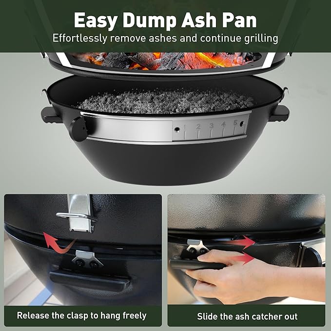 Brand-Man Charcoal Grill & Smoker Steel Kamado - 22" Cast Iron Grates, Grilling Basket, Large Prep Table Cart, Ideal for Outdoor Cooking