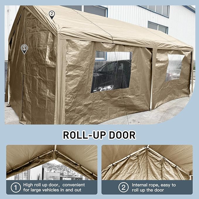Carport 10x20 Ft Heavy Dut Car Port Canopy, Portable Garage Shelter Car Tents Carpas para Carros All Weather for Automobiles Truck Boat (Khaki)