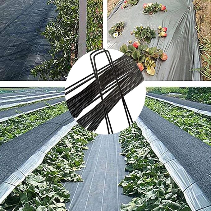 6 inch 25 Pack Black Galvanized Landscape Staples 11 Gauge Garden Stakes Pins Anti-Rust Ground Stakes U-Shaped Tent Stakes are Used for Weed Barrier, Irrigation Tubing, Yard Lawn, Landscape Fabric