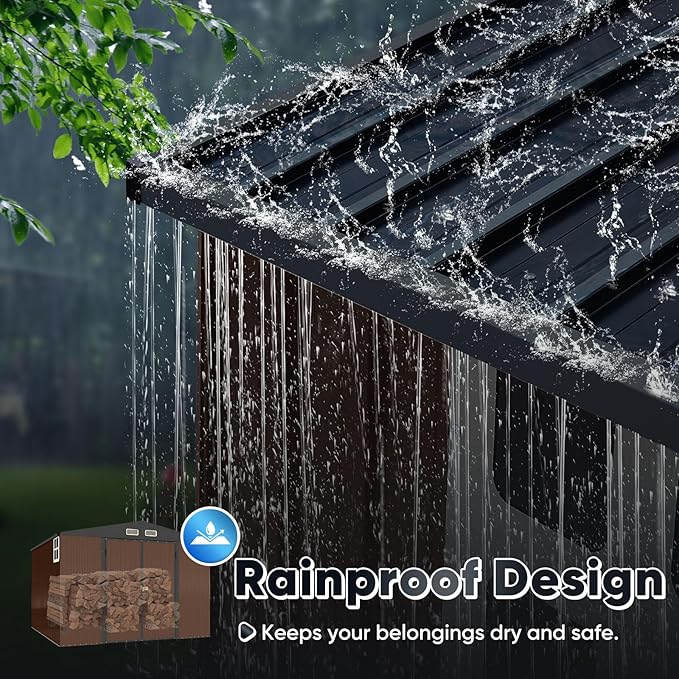 Quictent Heavy Duty 8X6 FT Outdoor Metal Storage Shed, Lockable Tool Shelter Waterproof Shed for Garden, Backyard, Lawn and Patio Scene with Combination Lock, Brown(8.2X5.8 FT Base, No Floor)