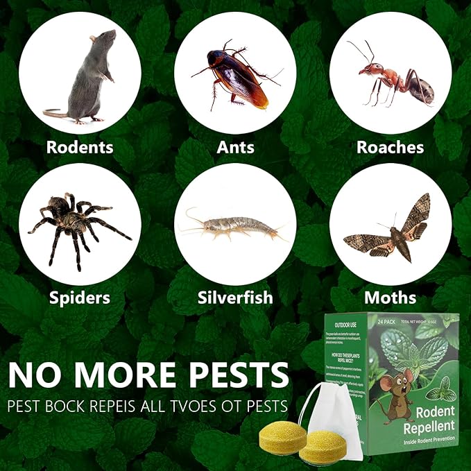 Mouse Rodent Repellent, 48 Pack Peppermint Lemon Oil Mice Repellent for Squirrel Rats Spider Pests, Natural Deterrent for Kitchen, Warehouse, Car, Indoor, Outdoor, Safe for Pets & Family