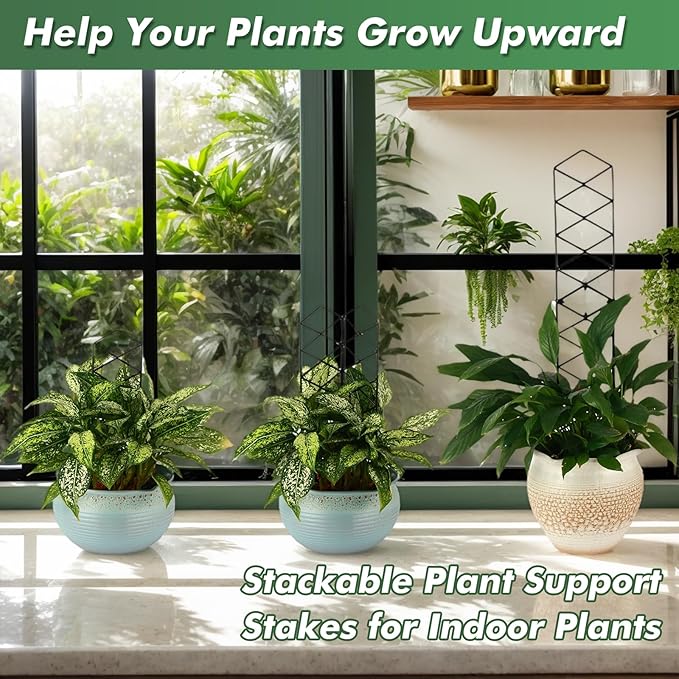 Stackable Metal Trellis for Potted Plants, 4 Packs 17 Inch Small Garden Trellis for Climbing Plants Indoor, Pothos Plant Climber Support Indoor Plant Support Stakes, Black