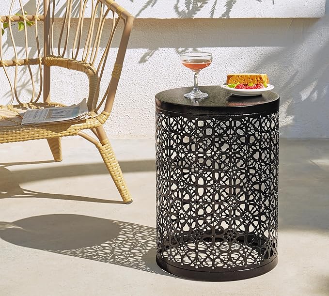 HFHOME Set of 3 Metal Side End Tables Nightstand, Nesting Round Coffee Table for Indoor Outdoor, Heavy Duty Metal Plant Stand Living Room Garden Stool - Black