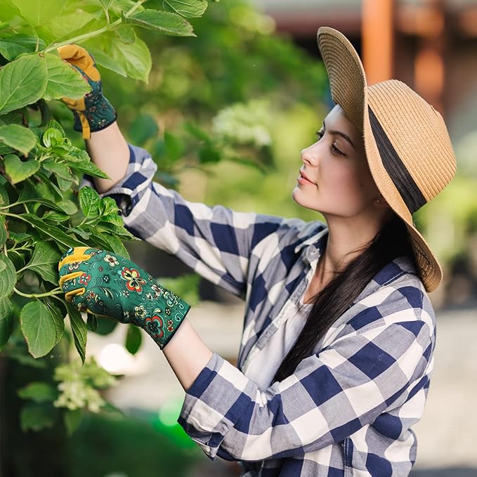 Bamllum Leather Gardening Gloves for Women - Working Gloves for Weeding, Digging, Planting, Raking and Pruning