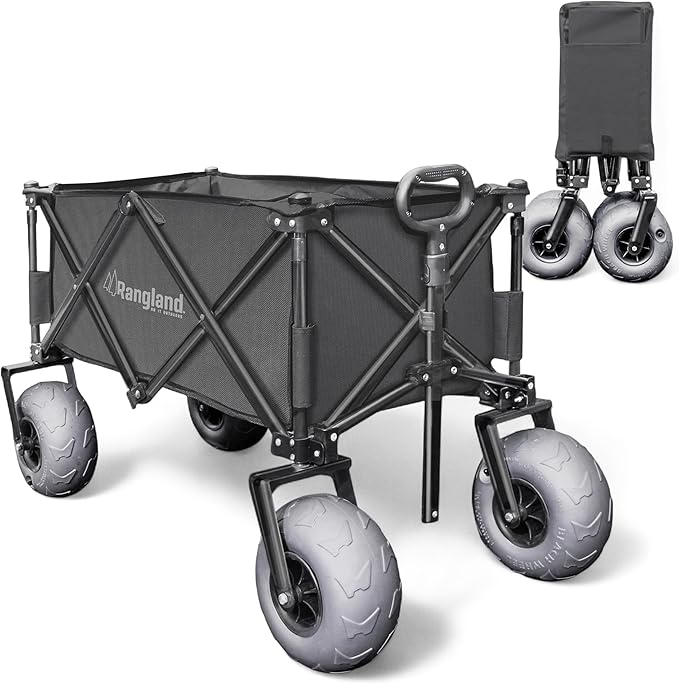 Beach Wagon with Big Wheels for Sand - All Terrain Steel Frame Utility Cart with 9" Pneumatic Tires, Collapsible Folding Design (Sand Warrior RX800 Black)