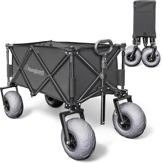 Beach Wagon with Big Wheels for Sand - All Terrain Steel Frame Utility Cart with 9" Pneumatic Tires, Collapsible Folding Design (Sand Warrior RX800 Black)