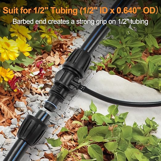 12 Pcs Barbed Tee 1/2 Inch To 1/4 Inch Irrigation Tubing Fittings, 1/2 Inch(1/2" ID x 0.65" OD) To 1/4 Inch Irrigation Adapter 16mm Hose Locked T Reducer To 1/4" Water Line Connection