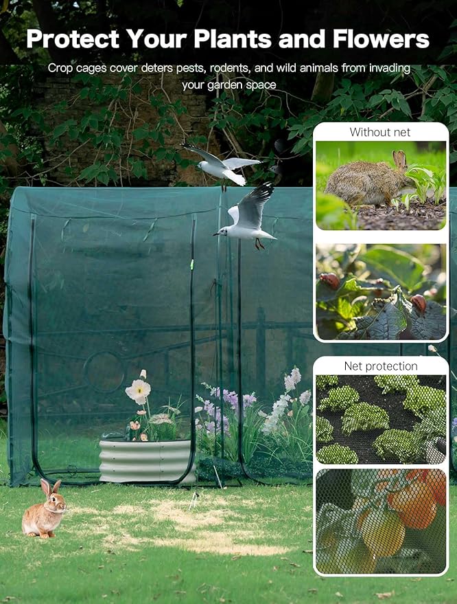 Poray Large 12.3X4FT Tunnel Plant Netting Cover,6FT Tall Crop Cage Tomato Netting for Vegetables&Fruits,Durable Gardening Net for Plant and Animals