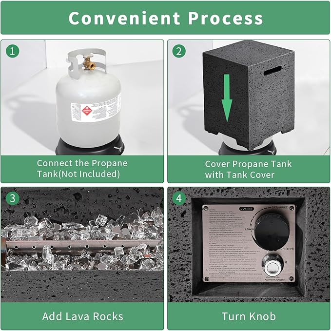 SUNBURY Outdoor Propane Burning Fire Pit, 56x28 inch Square Patio Fire Table 50,000 BTU Fire Pit for Outside with Waterproof Cover and Glass Stones, Light Gray