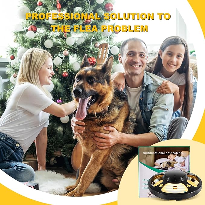 4 Pcs Flea Traps for Inside Your Home with 8 Sticky Pads, Bed Bug Tick Killer Flea Light Gnat Traps Pest Control, UV Night Light Bug Catcher for Bugs Moths Gnat Indoor and Outdoor(Black)