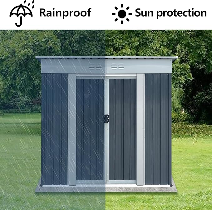 Ball & Cast 6x4FT Outdoor Storage Shed with Punched Vents,Heavy Duty Metal Sheds with Sliding Doors & Padlock,Waterproof Tool Sheds for Garden,Backyard,Lawn,Easy to Assemble,Grey