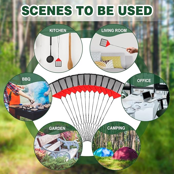 12 Pcs 21.7 x 4.3 Wire Mesh Fly Swatter with Metal Handle, Heavy-Duty Bug & Fly Swatter for Indoor Outdoor