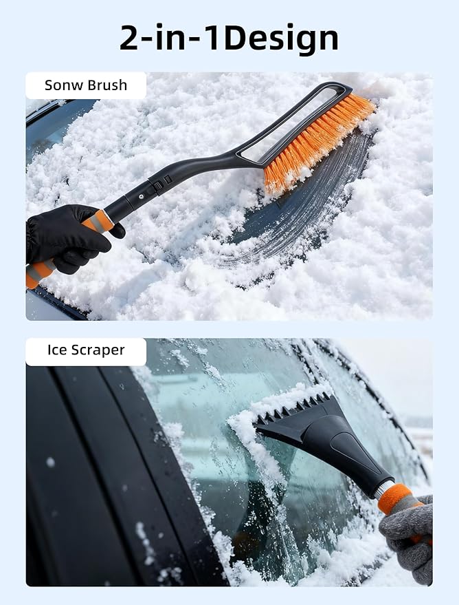 Snow Brush with Ice Scrapers for Car, Detachable & Telescopic Snow Brush and Ice Scraper for Car Windshield Window,Winter Car Accessories with Ergonomic Foam Grip